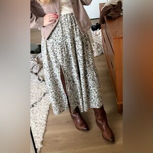 Rylee + Cru Floral Patterned Dress in Cream and Green